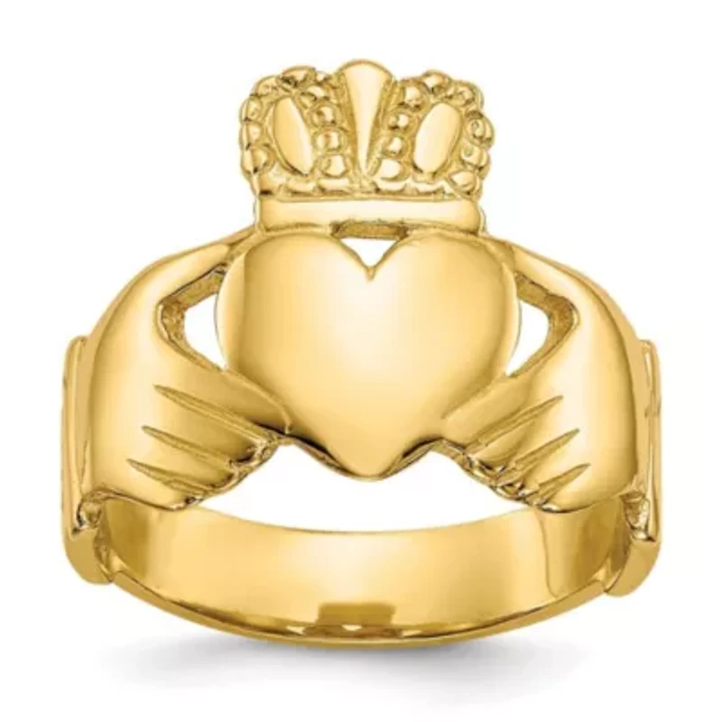 14K Yellow Gold Polished Ladies Claddagh Ring
