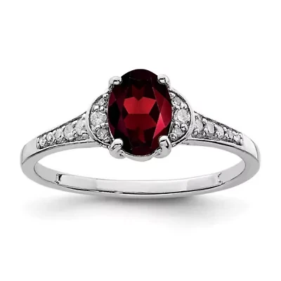 0.95 ct. t.w. Garnet and 1/10 Diamond Ring Rhodium-plated Sterling Silver