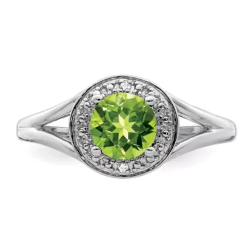 7/8  ct. t.w. Peridot and Diamond Accent Ring Rhodium-plated Sterling Silver