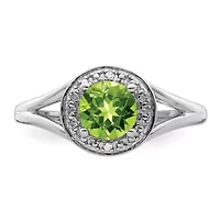 7/8  ct. t.w. Peridot and Diamond Accent Ring Rhodium-plated Sterling Silver