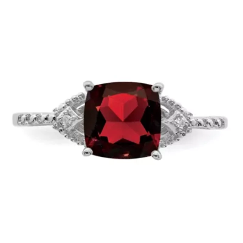 2 ct. t.w. Garnet and Diamond Accent Ring Rhodium-plated Sterling Silver