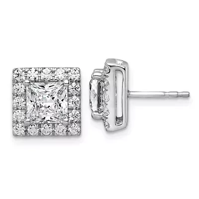 Lab Created 3.83 ct. t.w. Grown Diamond VS+ F+ Princess Halo Post Earrings 14K Gold