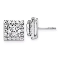 Lab Created 3.83 ct. t.w. Grown Diamond VS+ F+ Princess Halo Post Earrings 14K Gold