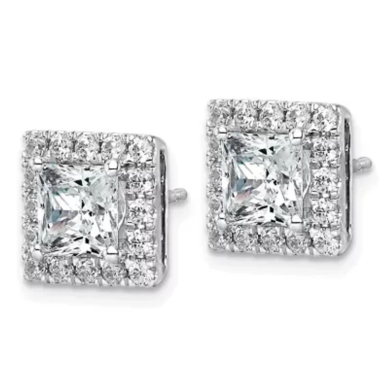 Lab Created 3.83 ct. t.w. Grown Diamond VS+ F+ Princess Halo Post Earrings 14K Gold