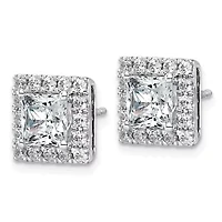 Lab Created 3.83 ct. t.w. Grown Diamond VS+ F+ Princess Halo Post Earrings 14K Gold