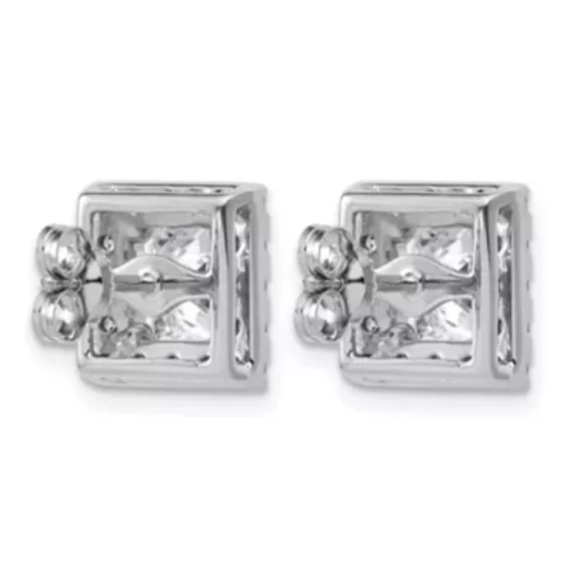 Lab Created 3.83 ct. t.w. Grown Diamond VS+ F+ Princess Halo Post Earrings 14K Gold