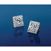 Lab Created 3.83 ct. t.w. Grown Diamond VS+ F+ Princess Halo Post Earrings 14K Gold