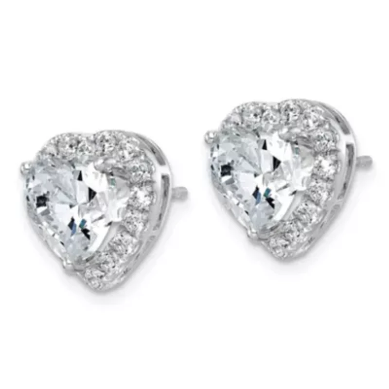 Lab Created ct. t.w. Grown Diamond VS+ F+ Heart Halo Post Earrings 14K Gold