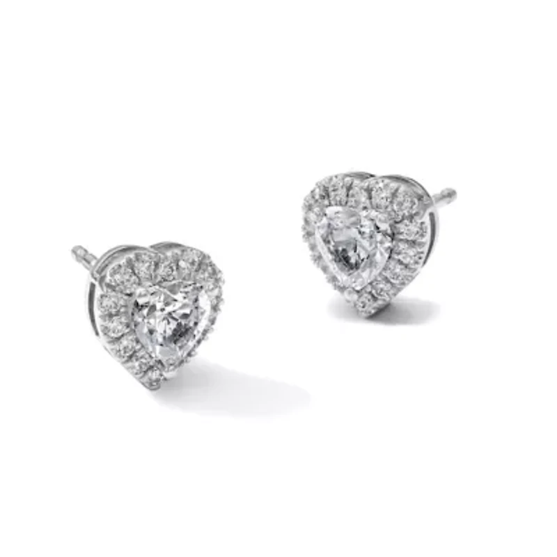 Lab Created ct. t.w. Grown Diamond VS+ F+ Heart Halo Post Earrings 14K Gold