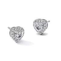 Lab Created ct. t.w. Grown Diamond VS+ F+ Heart Halo Post Earrings 14K Gold