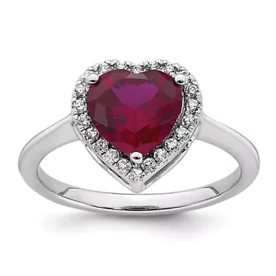 Lab Created 2.5 ct. t.w. Ruby and 1/6 Grown Diamond VS+ F+ Heart Ring 14K White Gold