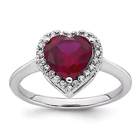 Lab Created 2.5 ct. t.w. Ruby and 1/6 Grown Diamond VS+ F+ Heart Ring 14K White Gold