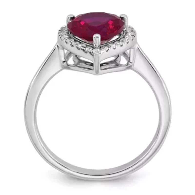 Lab Created 2.5 ct. t.w. Ruby and 1/6 Grown Diamond VS+ F+ Heart Ring 14K White Gold
