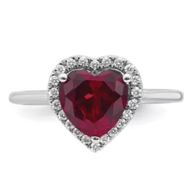 Lab Created 2.5 ct. t.w. Ruby and 1/6 Grown Diamond VS+ F+ Heart Ring 14K White Gold