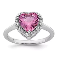 Lab Created 2.2 ct. t.w. Pink Sapphire and 1/6 Grown Diamond VS+ F+ Heart Ring 14K White Gold