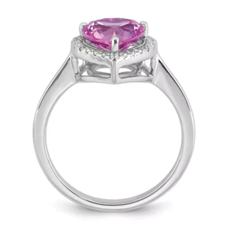 Lab Created 2.2 ct. t.w. Pink Sapphire and 1/6 Grown Diamond VS+ F+ Heart Ring 14K White Gold