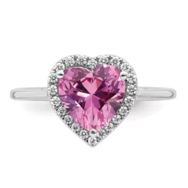 Lab Created 2.2 ct. t.w. Pink Sapphire and 1/6 Grown Diamond VS+ F+ Heart Ring 14K White Gold