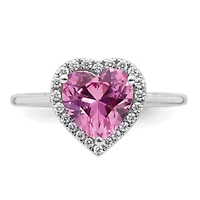 Lab Created 2.2 ct. t.w. Pink Sapphire and 1/6 Grown Diamond VS+ F+ Heart Ring 14K White Gold
