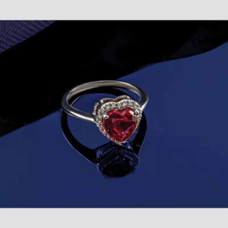 Lab Created 2.2 ct. t.w. Pink Sapphire and 1/6 Grown Diamond VS+ F+ Heart Ring 14K White Gold