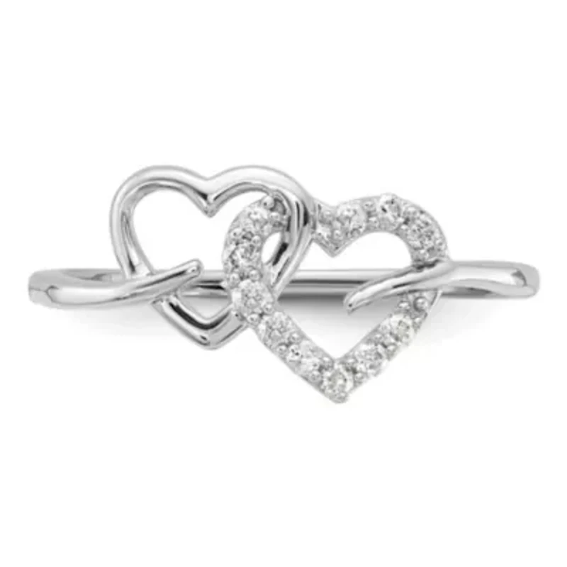 Lab Created 1/8 ct. t.w. Grown Diamond VS/SI+ G+ Double Heart Ring 14K White Gold