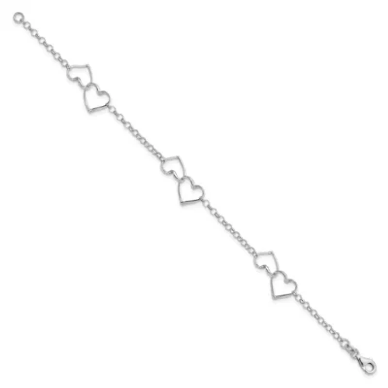 Sterling Silver Rhodium-plated Heart Bracelet