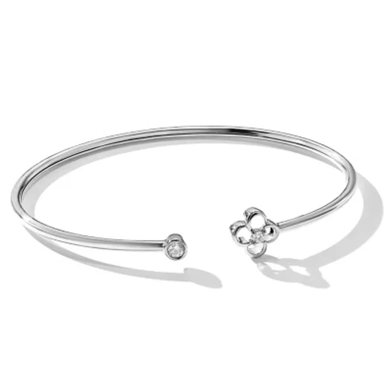 Lab Created 1/6 ct. t.w. Grown Diamond VS/SI+ G+ Floral Flexible Cuff Bangle 14K Gold