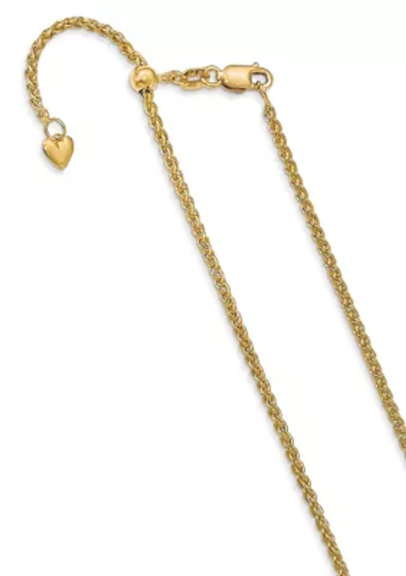 14K Yellow Gold Adjustable 1.6 Millimeter Semi Solid Spiga Chain