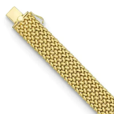 14K Yellow Gold 15mm Mesh 7.5 Inch Bracelet