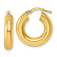 14K Yellow Gold Polished Round Tube Hoop Earrings