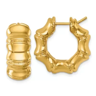 14K Yellow Gold Polished 10mm Bamboo Round Hoop Earrings