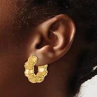 14K Yellow Gold Polished 10mm Bamboo Round Hoop Earrings