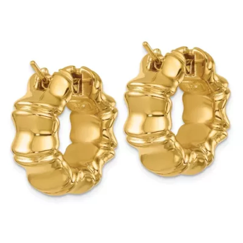14K Yellow Gold Polished 10mm Bamboo Round Hoop Earrings