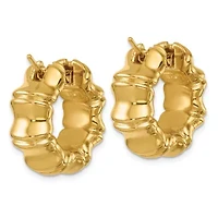 14K Yellow Gold Polished 10mm Bamboo Round Hoop Earrings