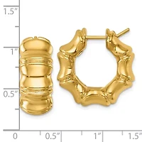 14K Yellow Gold Polished 10mm Bamboo Round Hoop Earrings