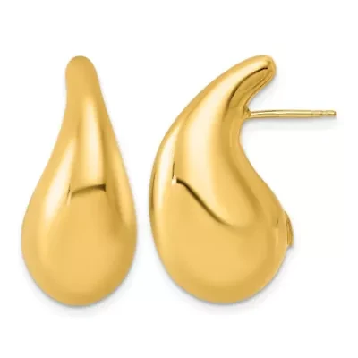 14K Yellow Gold Polished Puffed Teardrop Post Earrings