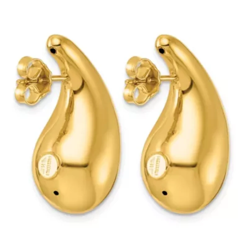 14K Yellow Gold Polished Puffed Teardrop Post Earrings