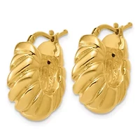 14K Yellow Gold Polished and Grooved Graduated Hollow Hoop Earrings