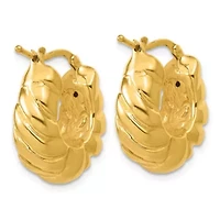 14K Yellow Gold Polished and Grooved Graduated Hollow Hoop Earrings