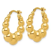 14K Yellow Gold Polished and Beaded Graduated Hollow Hoop Earrings