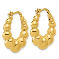 14K Yellow Gold Polished and Beaded Graduated Hollow Hoop Earrings