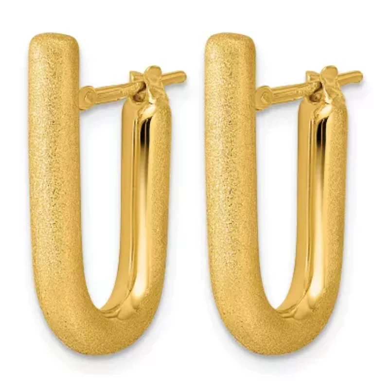 14K Yellow Gold Polished and Satin 3.5mm U-Shape Hoop Earrings