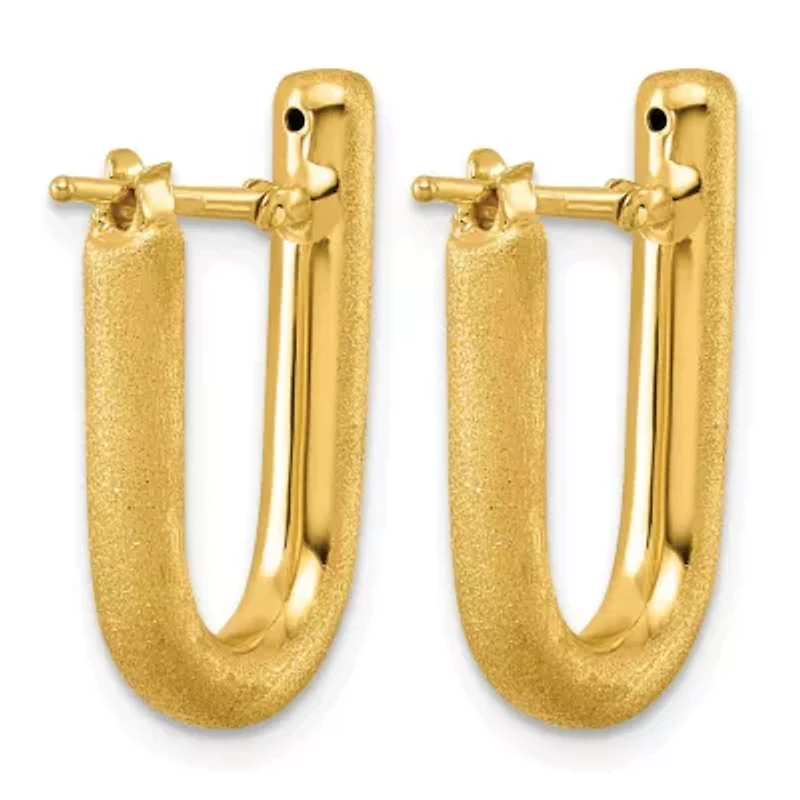 14K Yellow Gold Polished and Satin 3.5mm U-Shape Hoop Earrings