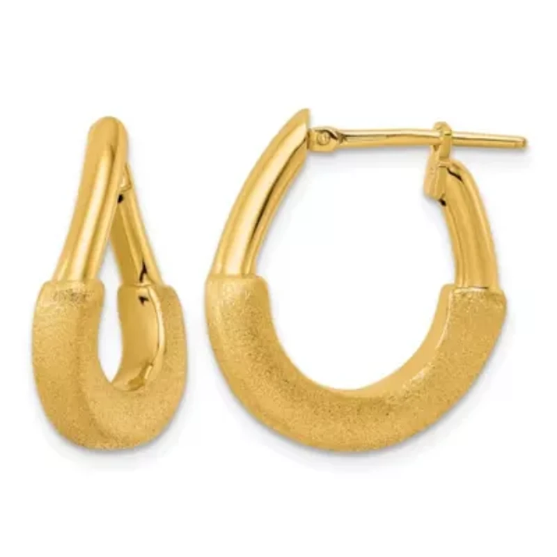 14K Yellow Gold Polished and Satin Wave Hoop Earrings
