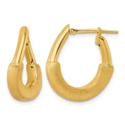 14K Yellow Gold Polished and Satin Wave Hoop Earrings