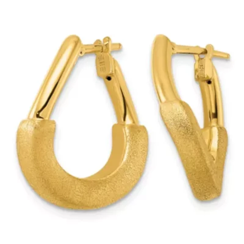 14K Yellow Gold Polished and Satin Wave Hoop Earrings