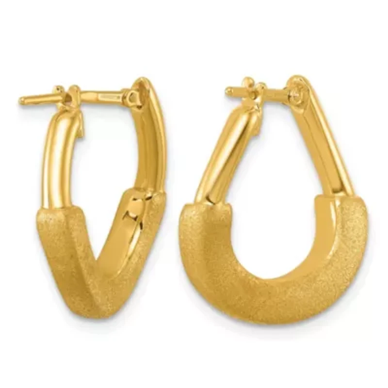 14K Yellow Gold Polished and Satin Wave Hoop Earrings