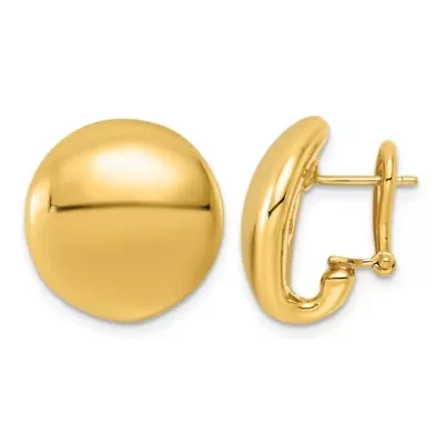 14K Yellow Gold Polished Curved Disc Omega Back Earrings