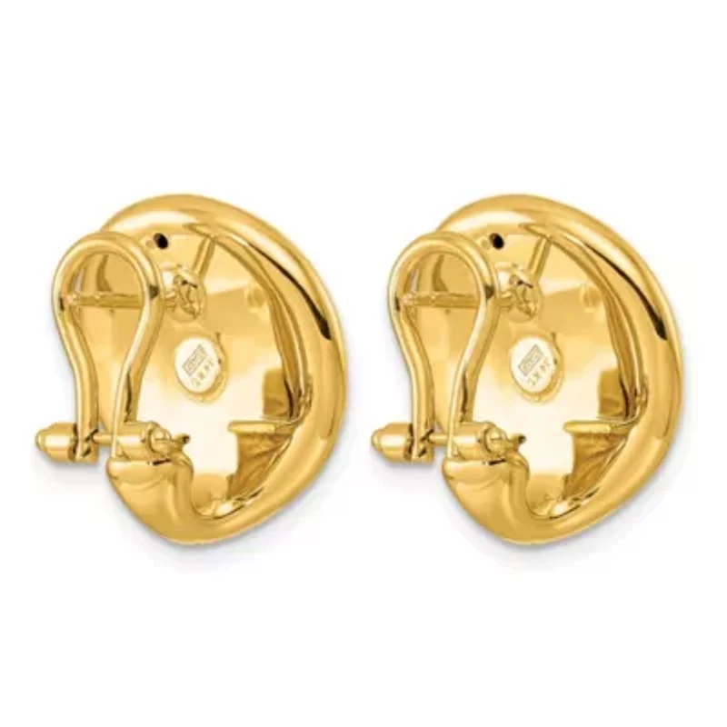 14K Yellow Gold Polished Curved Disc Omega Back Earrings