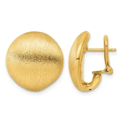 14K Yellow Gold Polished and Brushed Curved Disc Omega Back Earrings
