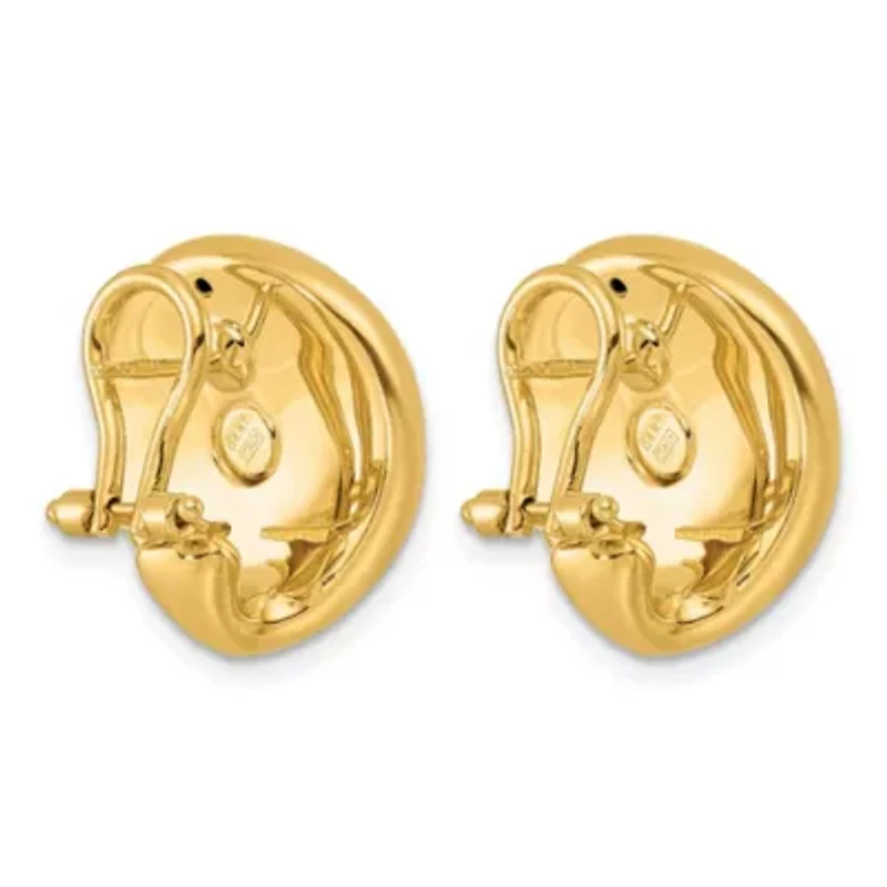 14K Yellow Gold Polished and Brushed Curved Disc Omega Back Earrings